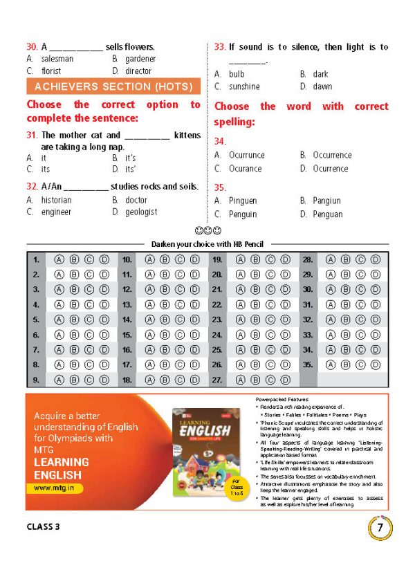 Class 3 IEO International English Olympiad Work Book - MTG