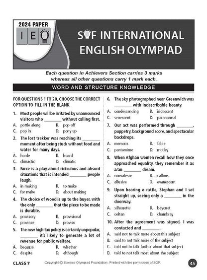Class 7 IEO International English Olympiad Work Book - MTG