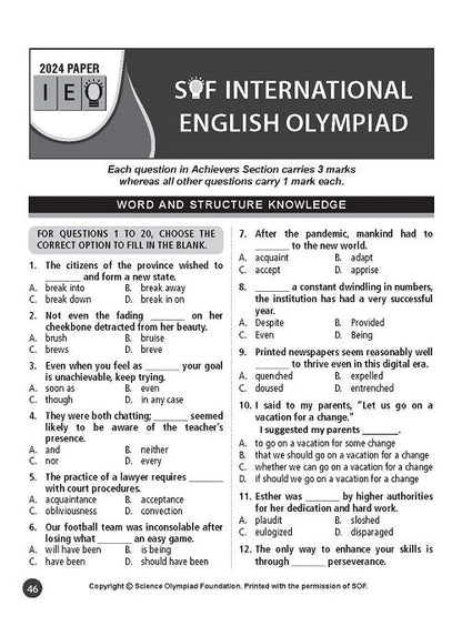 Class 8 IEO International English Olympiad Work Book with MCQs and Achievers Section - MTG