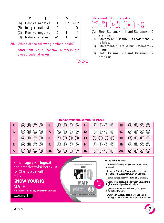 Class 8 IMO International Mathematics Olympiad Work Book - MTG