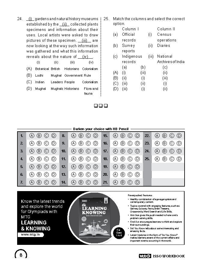 Class 8 ISSO International Social Studies Olympiad Work Book - MTG